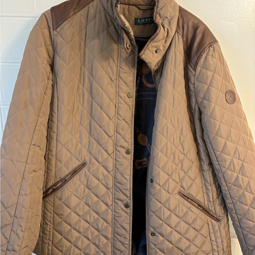 Ralph Lauren Beige Quilted Jacket with Dark Brown Details